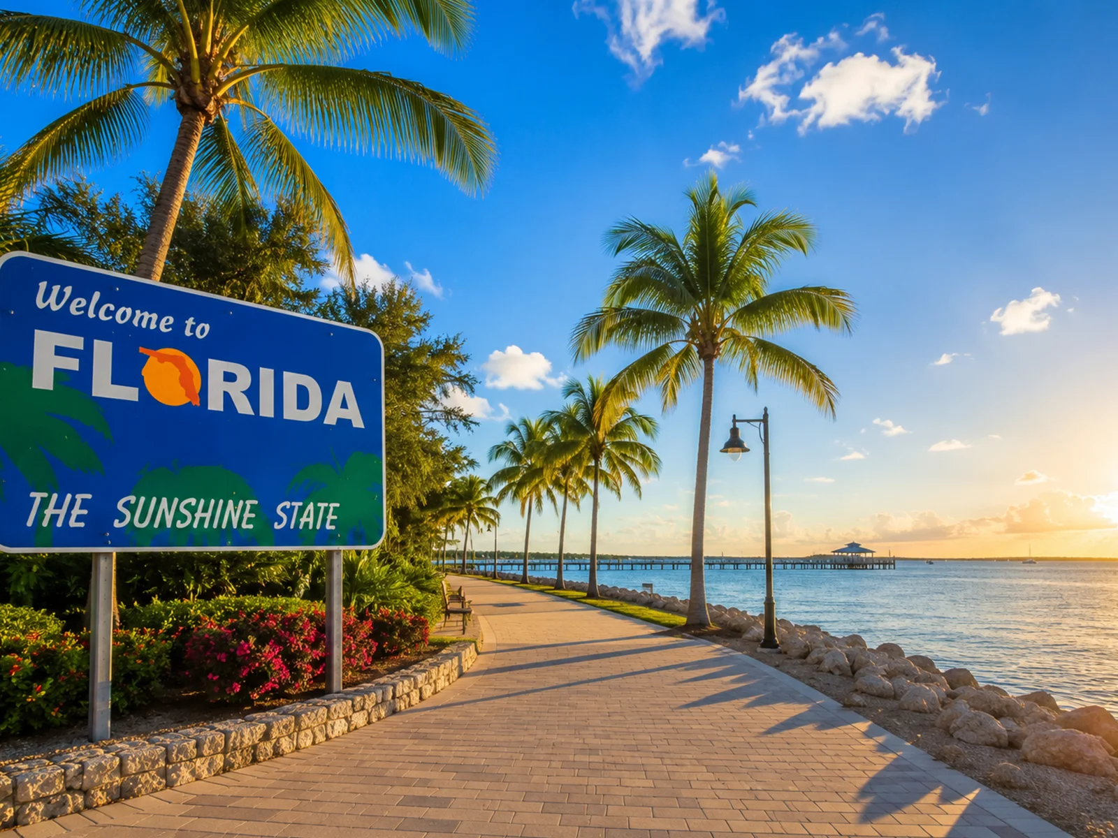 Florida lifestyle living near Ocala with palm trees waterfront views and sunny outdoor recreation